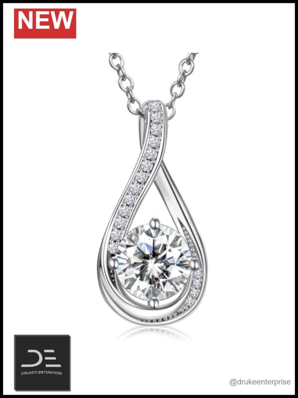 Moissanite Heart Pendant Necklace 925 Sterling Silver 18K White Gold Plated